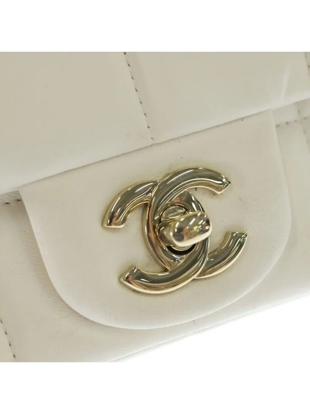 Chanel Choco Bar Mini Flap Lambskin Leather Chain Shoulder Bag Gold White